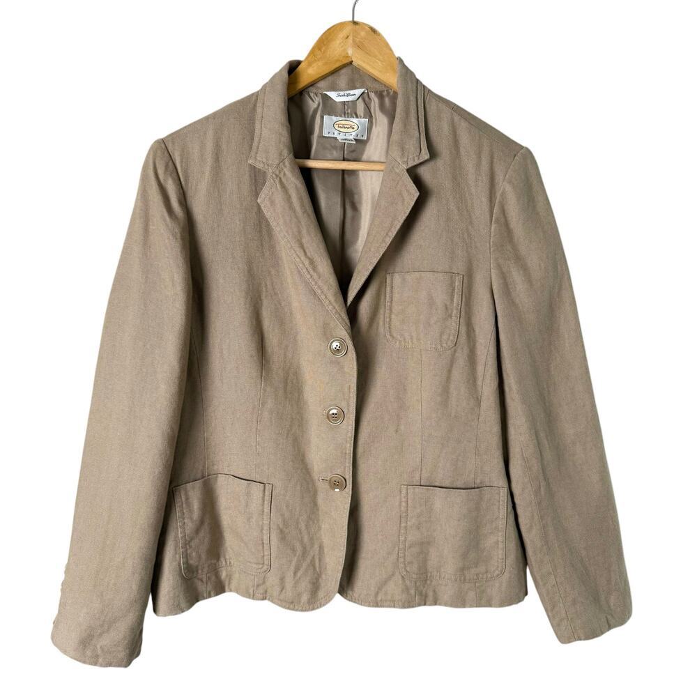 Talbots 100% Irish Linen Blazer Tan Beige Three-Button Fully Lined, Size 12P